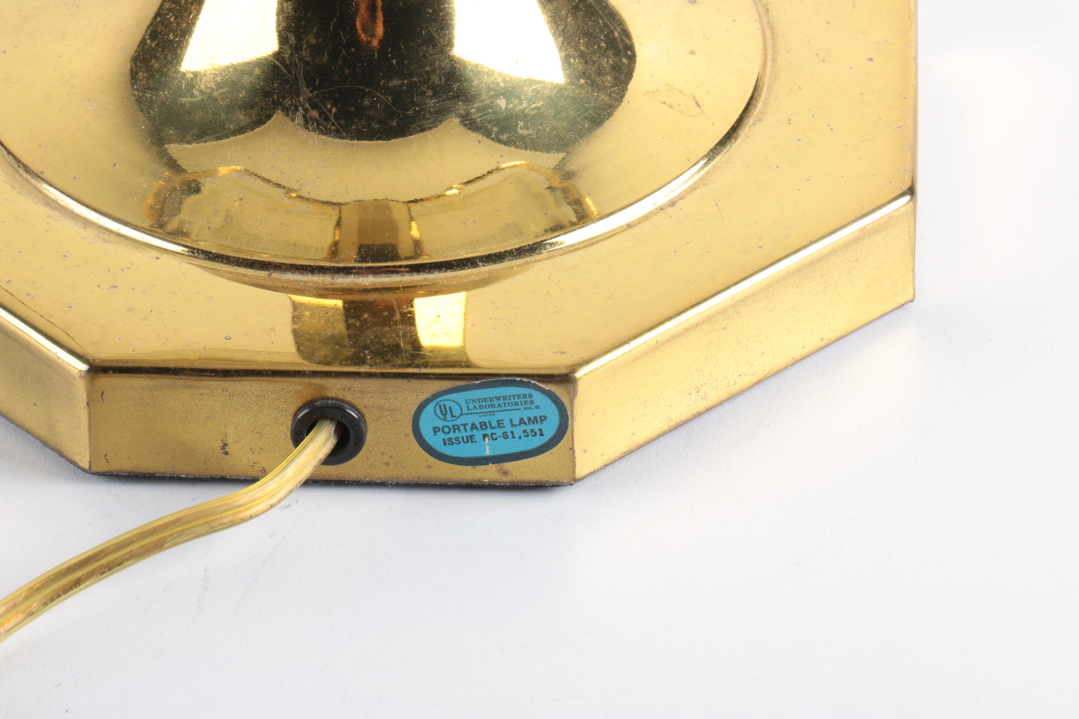 Vintage Clear Ribbed Glass and Brass Banker's Desk Lamp