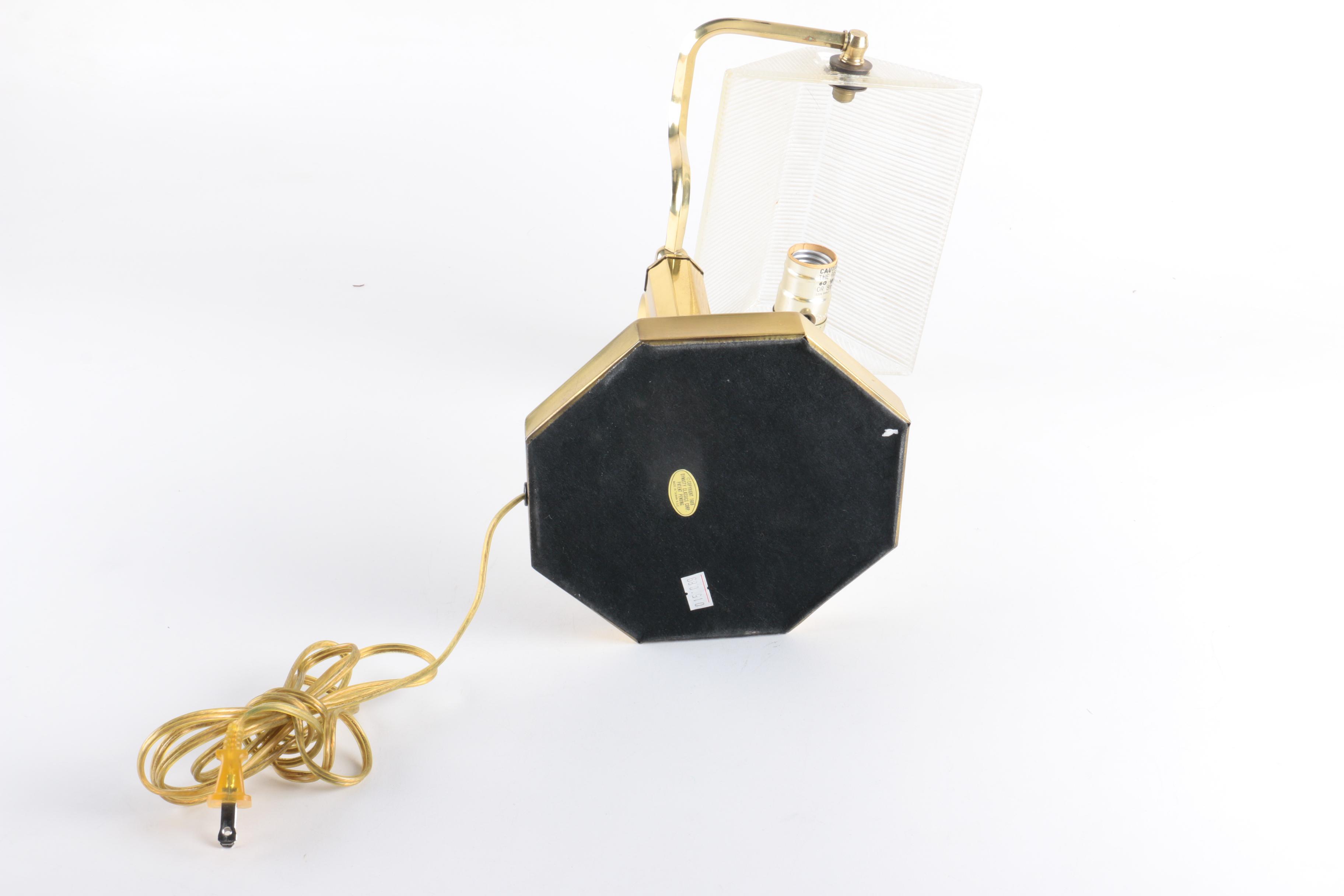 Vintage Clear Ribbed Glass and Brass Banker's Desk Lamp