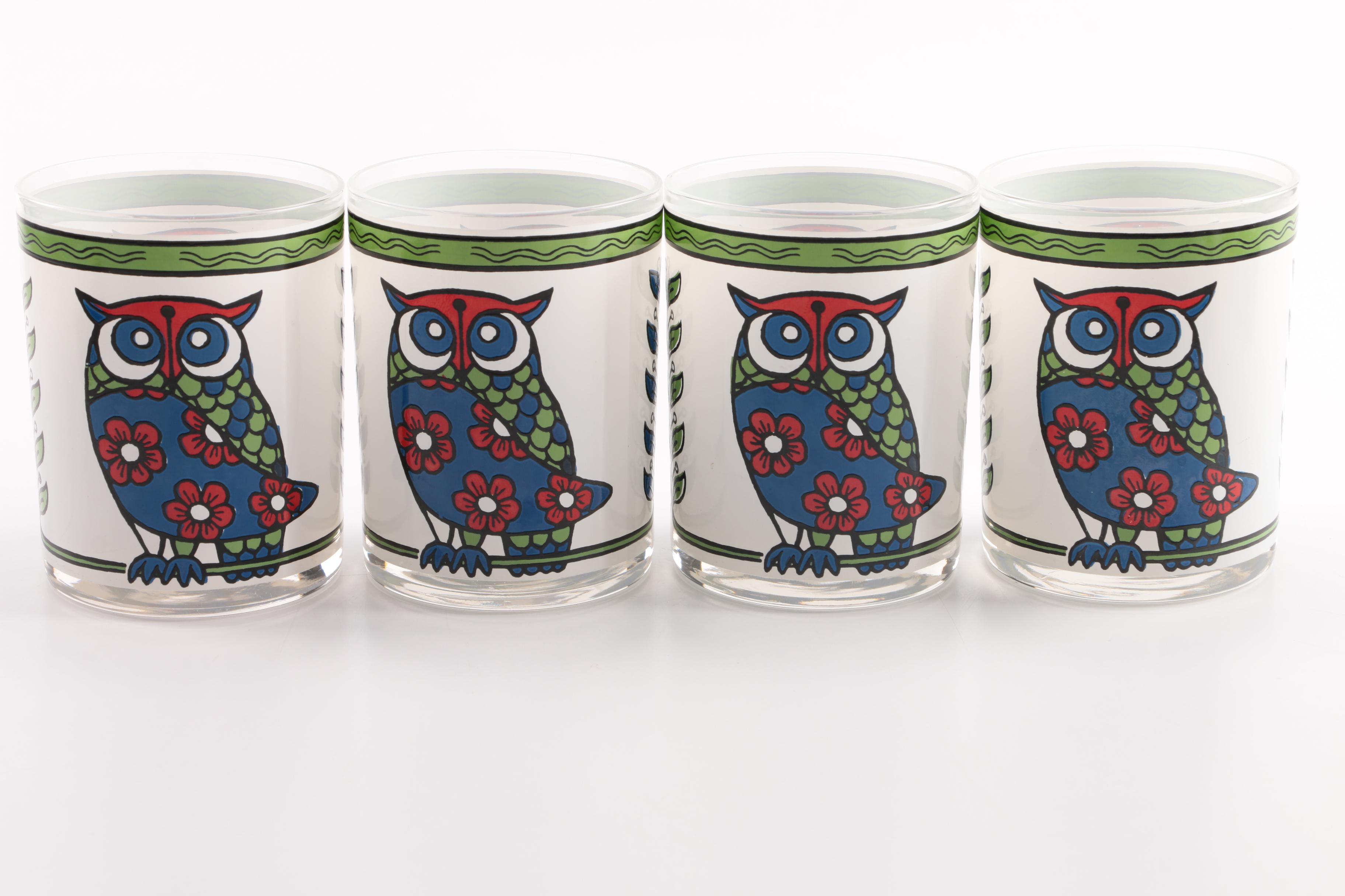 Mid Century Modern Cera Owl Cocktail Glasses