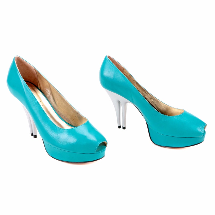 Christopher Coy Collection Dual Heeled Stiletto in Aqua Leather