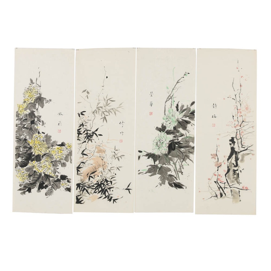 Collection of East Asian Woodblocks on Wove Paper of Floral Motifs