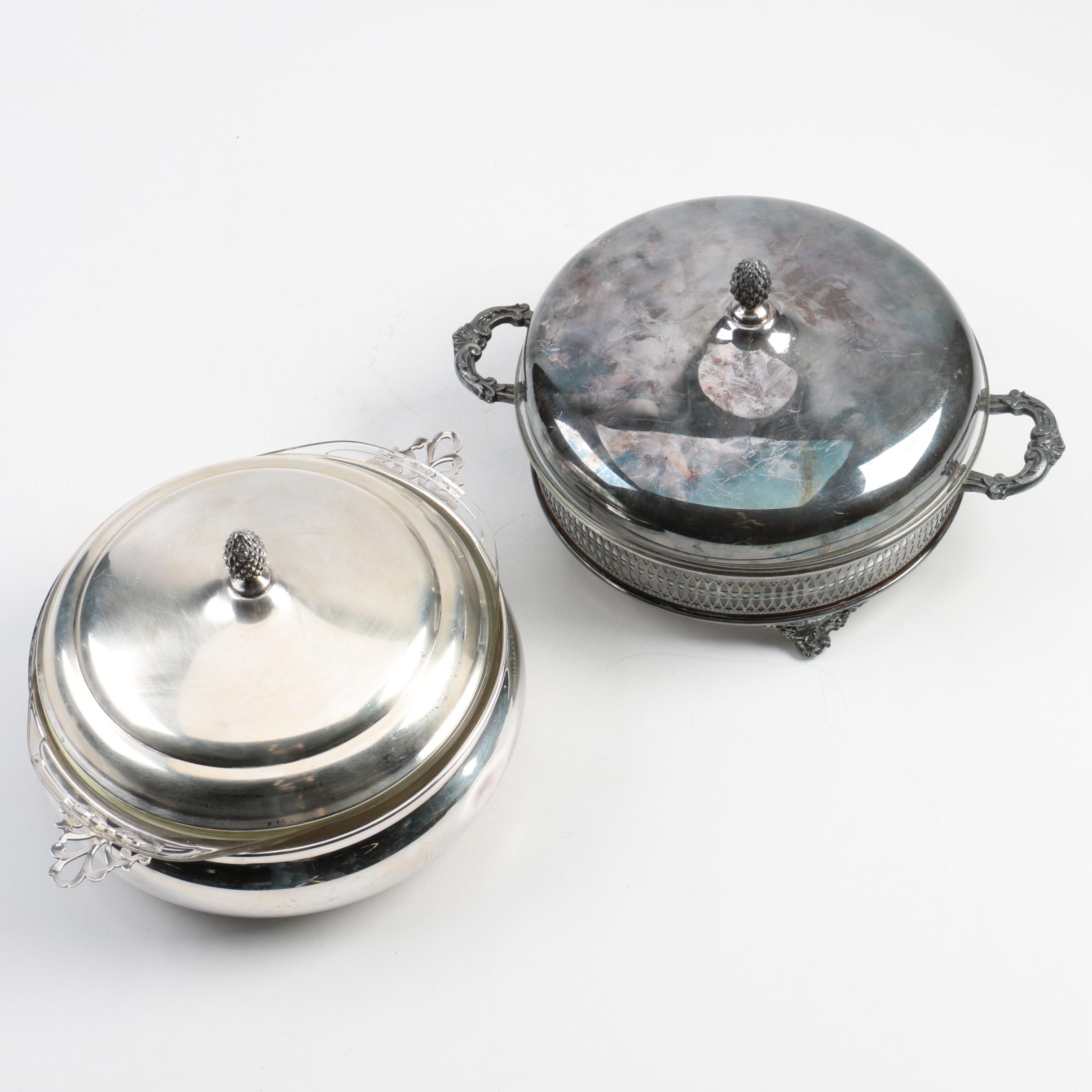 Silver Plate Casserole Servers with Pyrex Bowls