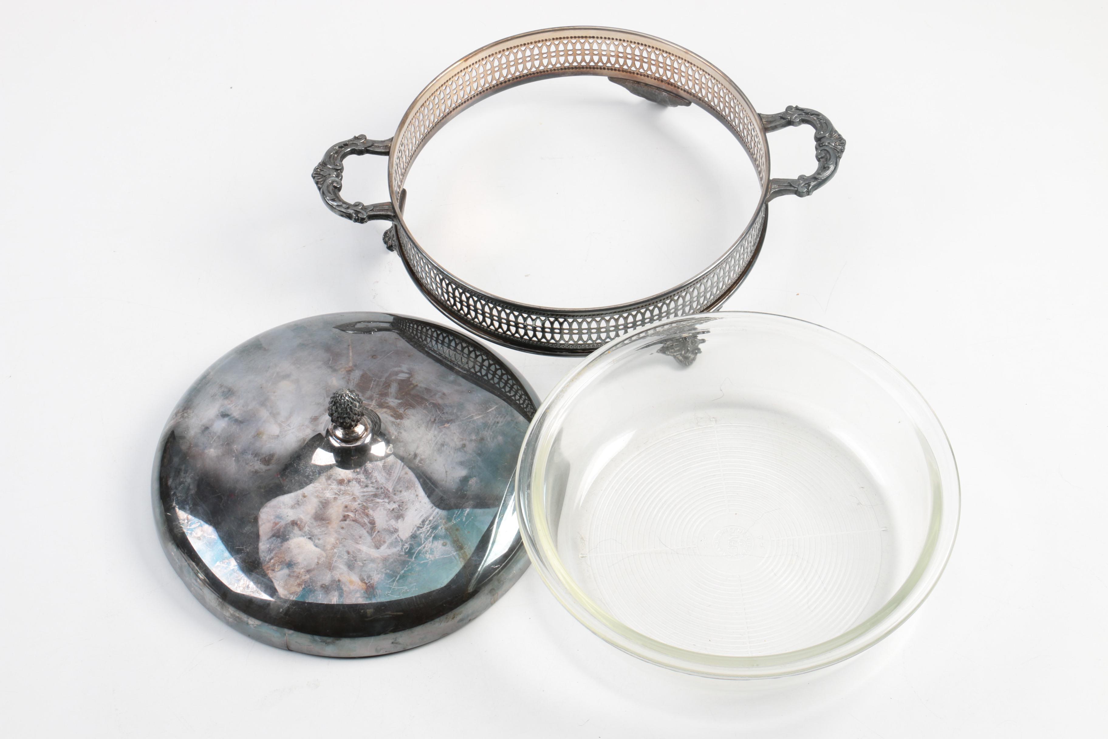 Silver Plate Casserole Servers with Pyrex Bowls