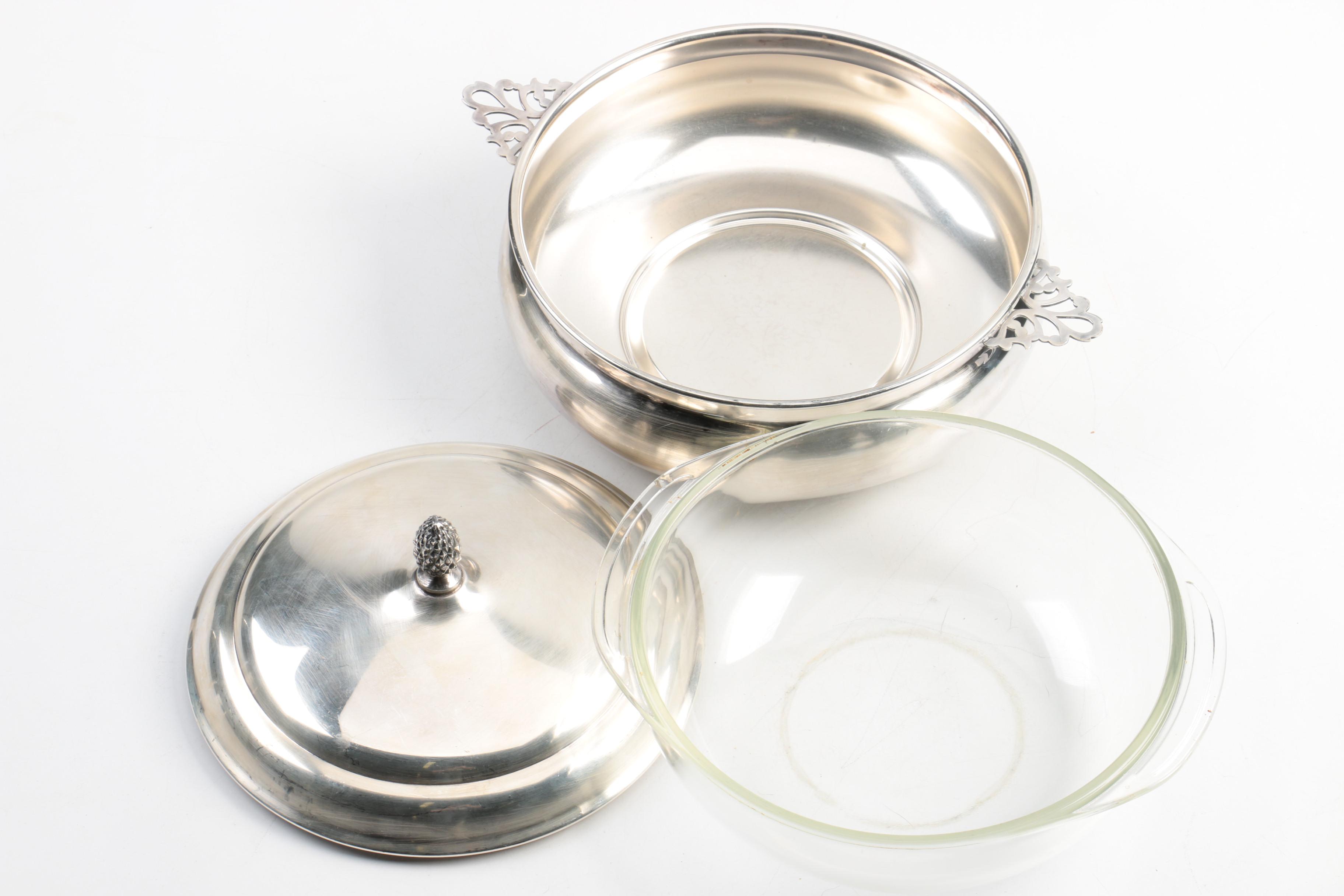 Silver Plate Casserole Servers with Pyrex Bowls
