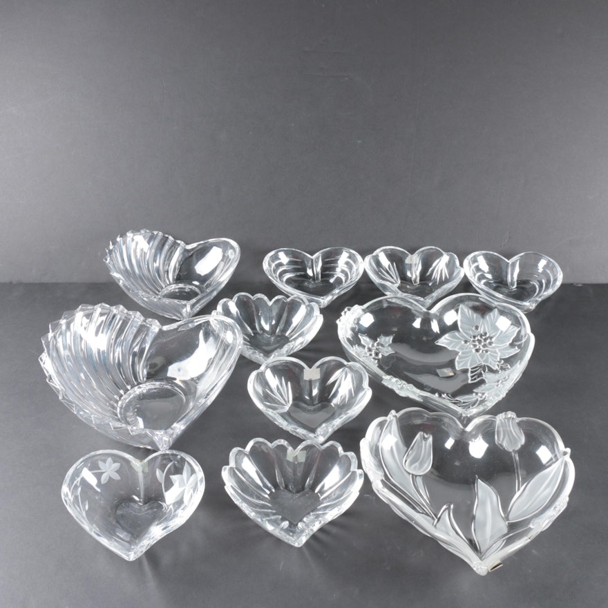 Heart Shaped Crystal Bowls including Mikasa and Gorham