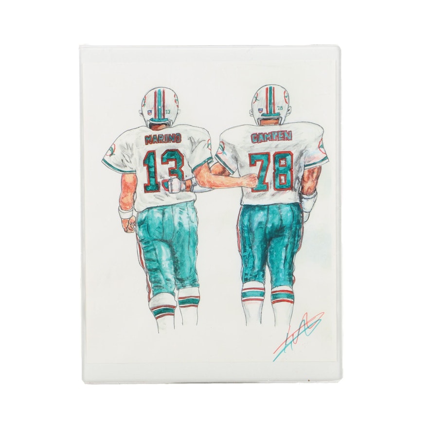 Signed Giclée Print on Paper of Two Football Players