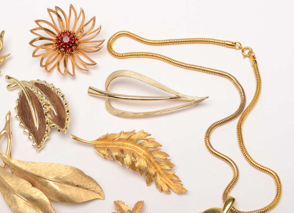 Vintage Gold Tone Costume Jewelry including Crown Trifari and Coro