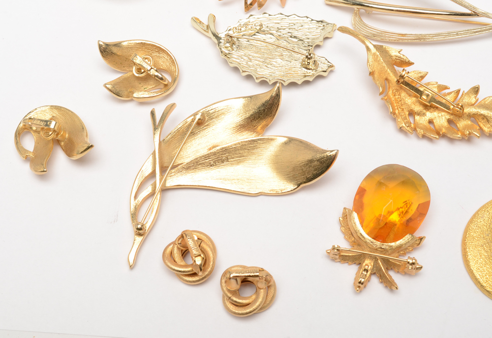 Vintage Gold Tone Costume Jewelry including Crown Trifari and Coro