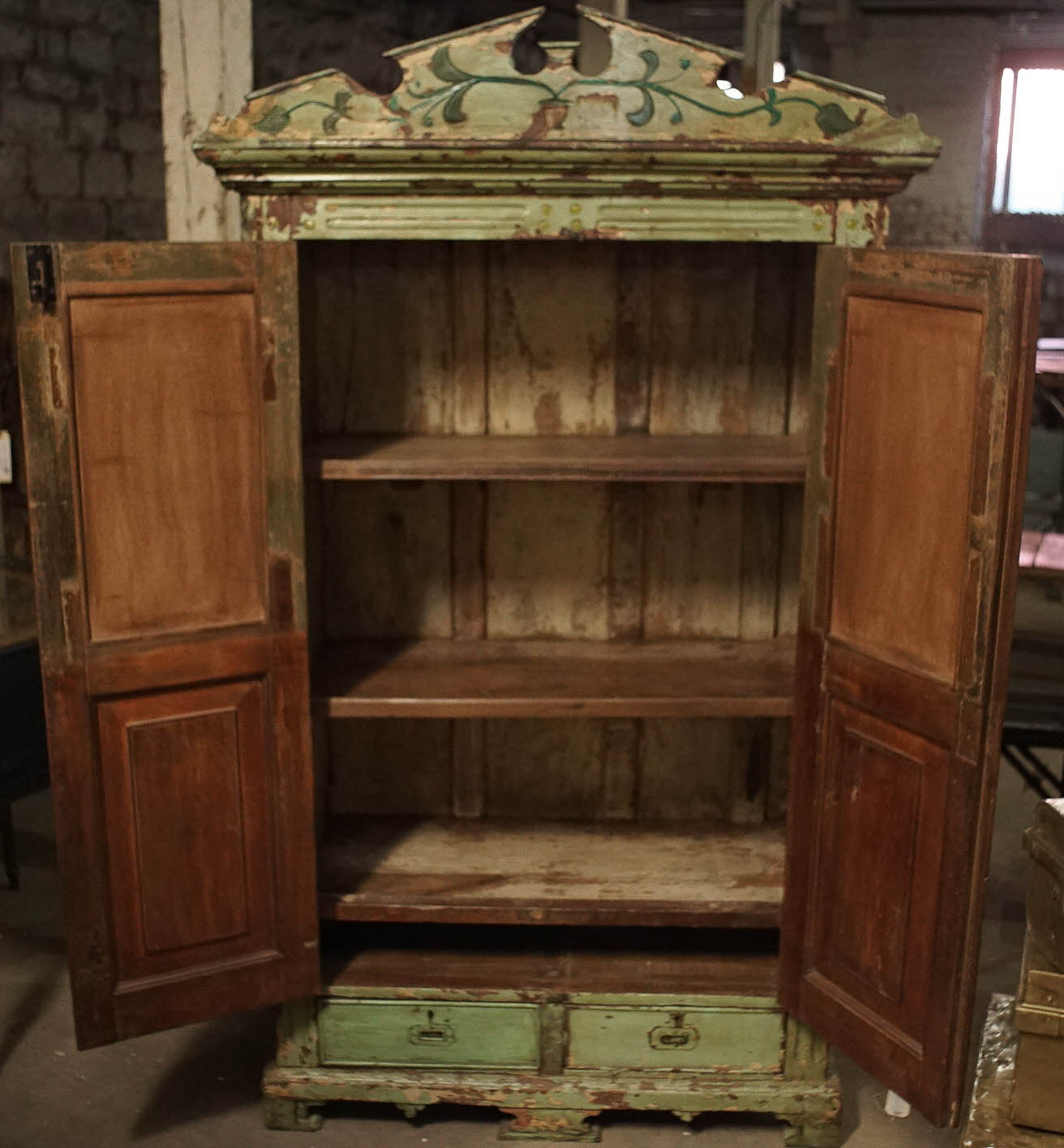 Antique British Colonial Painted Wardrobe