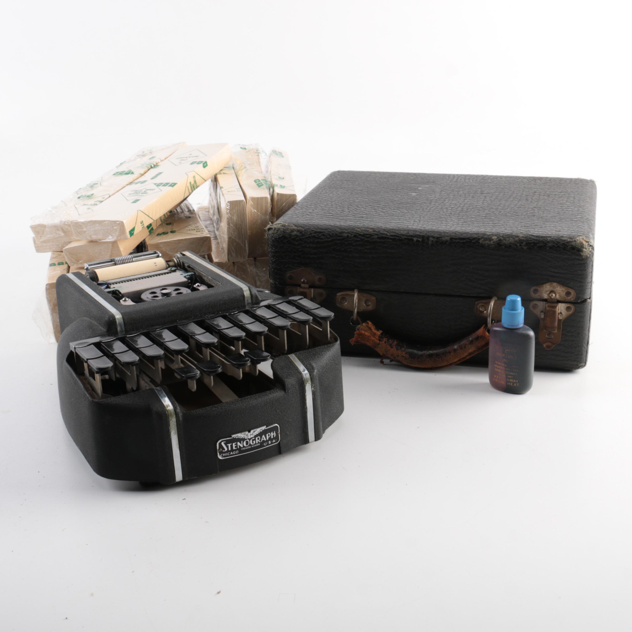 Vintage Stenograph in Case with Ink and Steno Pads