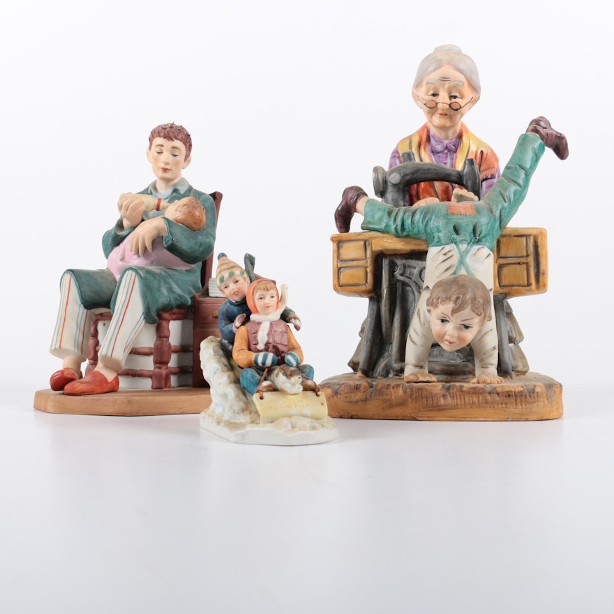 A Collection  of Painted Ceramic Figurines Including Norman Rockwell
