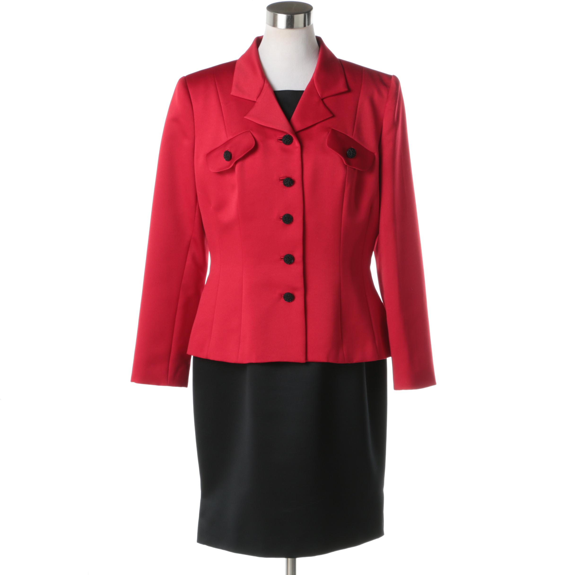 1980s Vintage Blacktie Oleg Cassini Red Blazer and Black Dress