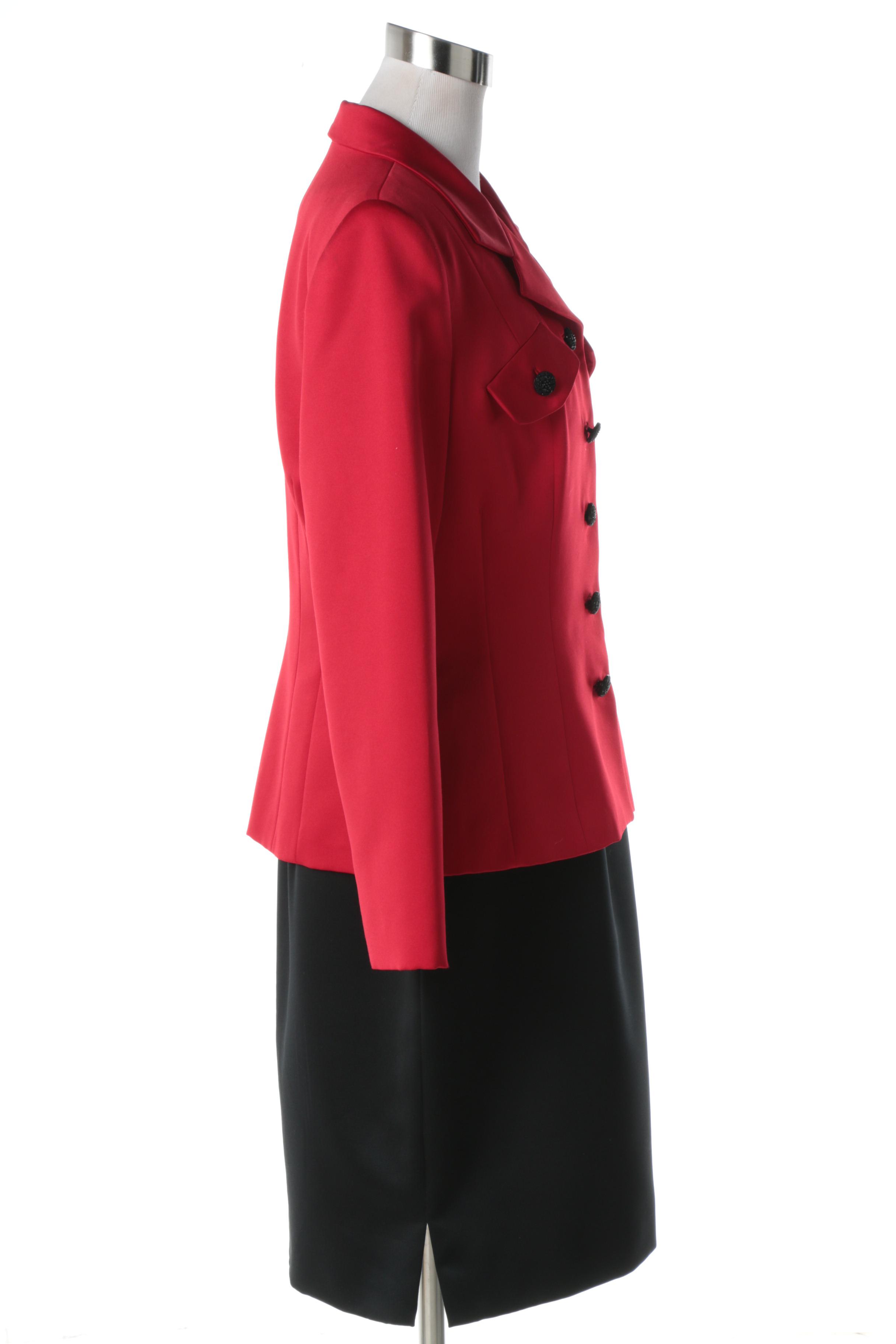 1980s Vintage Blacktie Oleg Cassini Red Blazer and Black Dress