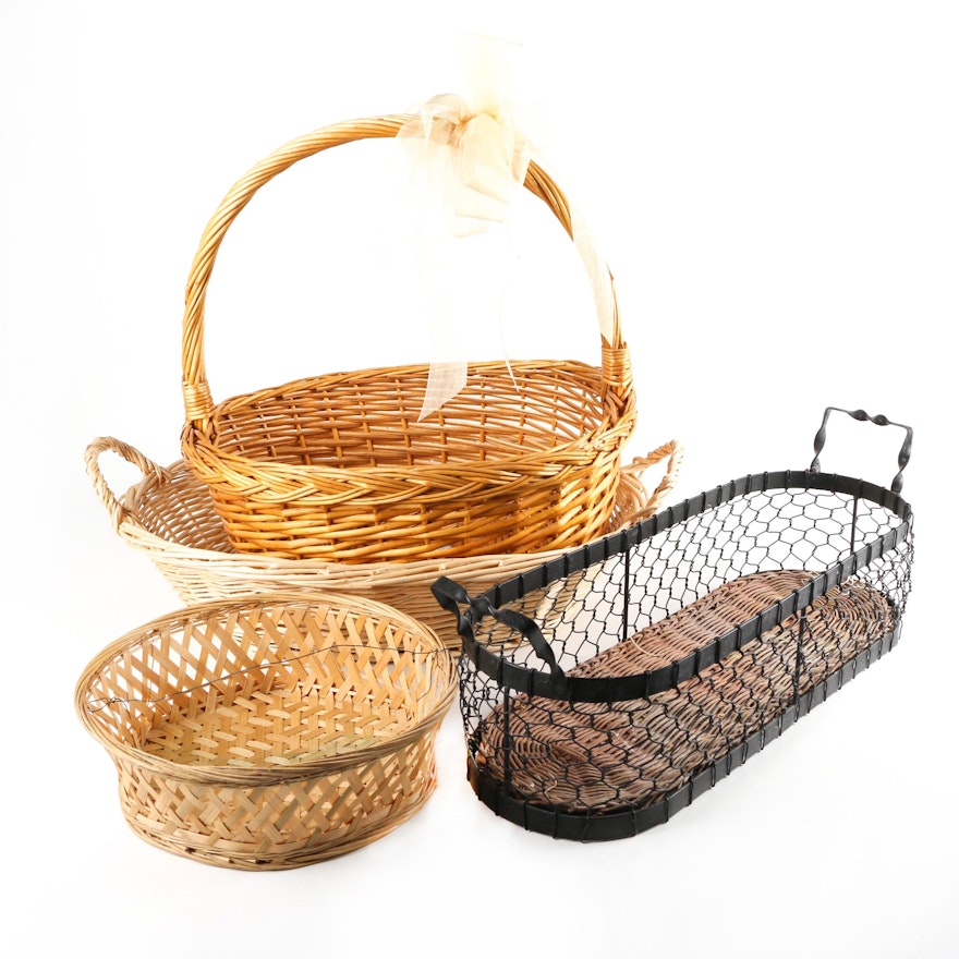 Assorted Wood and Metal Baskets