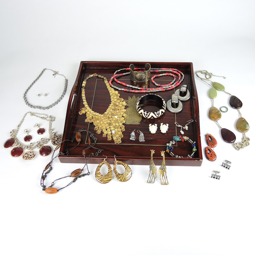 Collection of Costume Jewelry and Decorative Tray