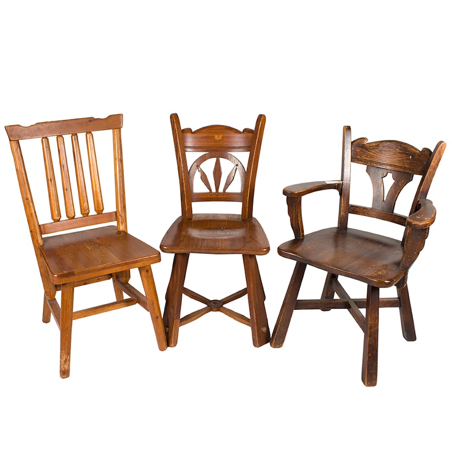 Pair of Romweber Chairs and Rustic Side Chair