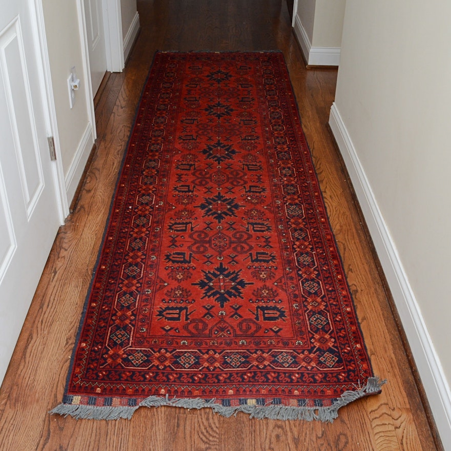 Hand-Knotted Afghani Turkish Carpet Runner