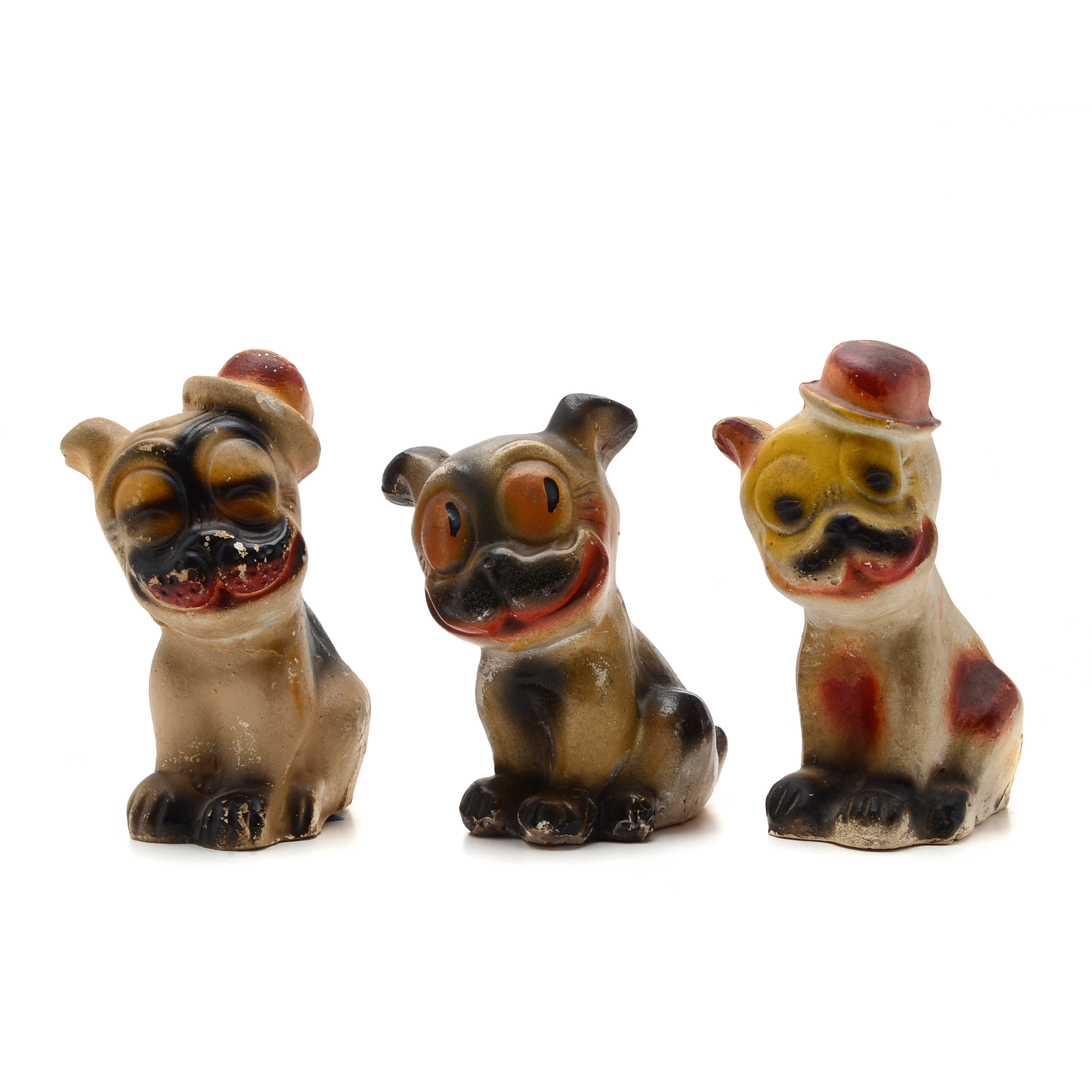 Vintage 1930's Hand Painted Carnival Chalkware  "Bonzo" Dog  Figurines.