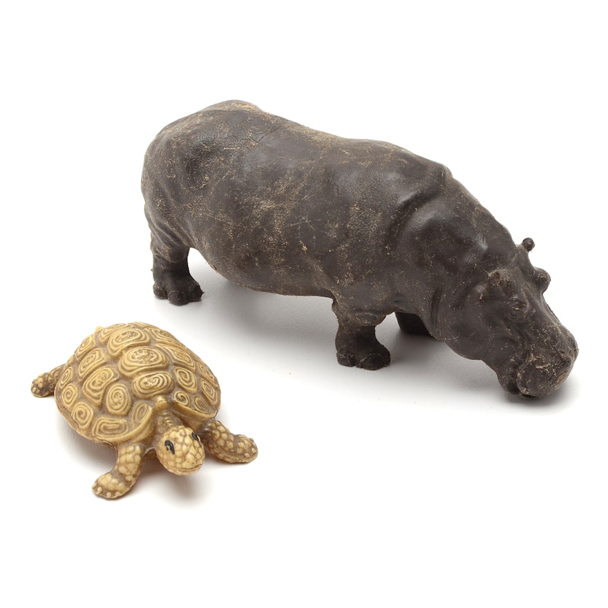 Vintage Hippo and Turtle Figurines