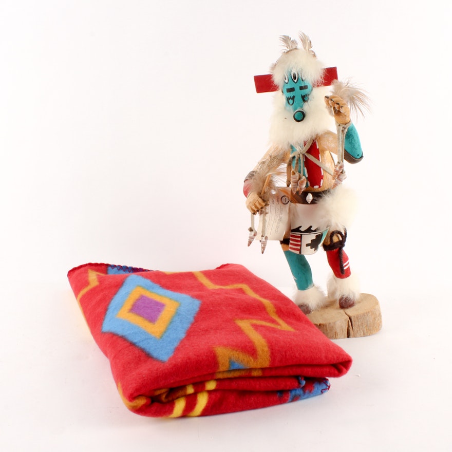 Elizabeth Jackson Hopi "Zuni Warrior Dancer" Kachina and Southwest Style Throw