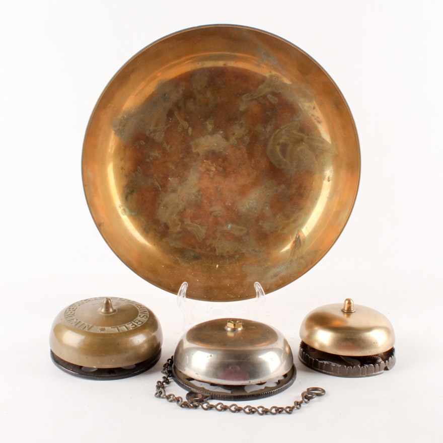 Antique Door Bells in Brass Bowl