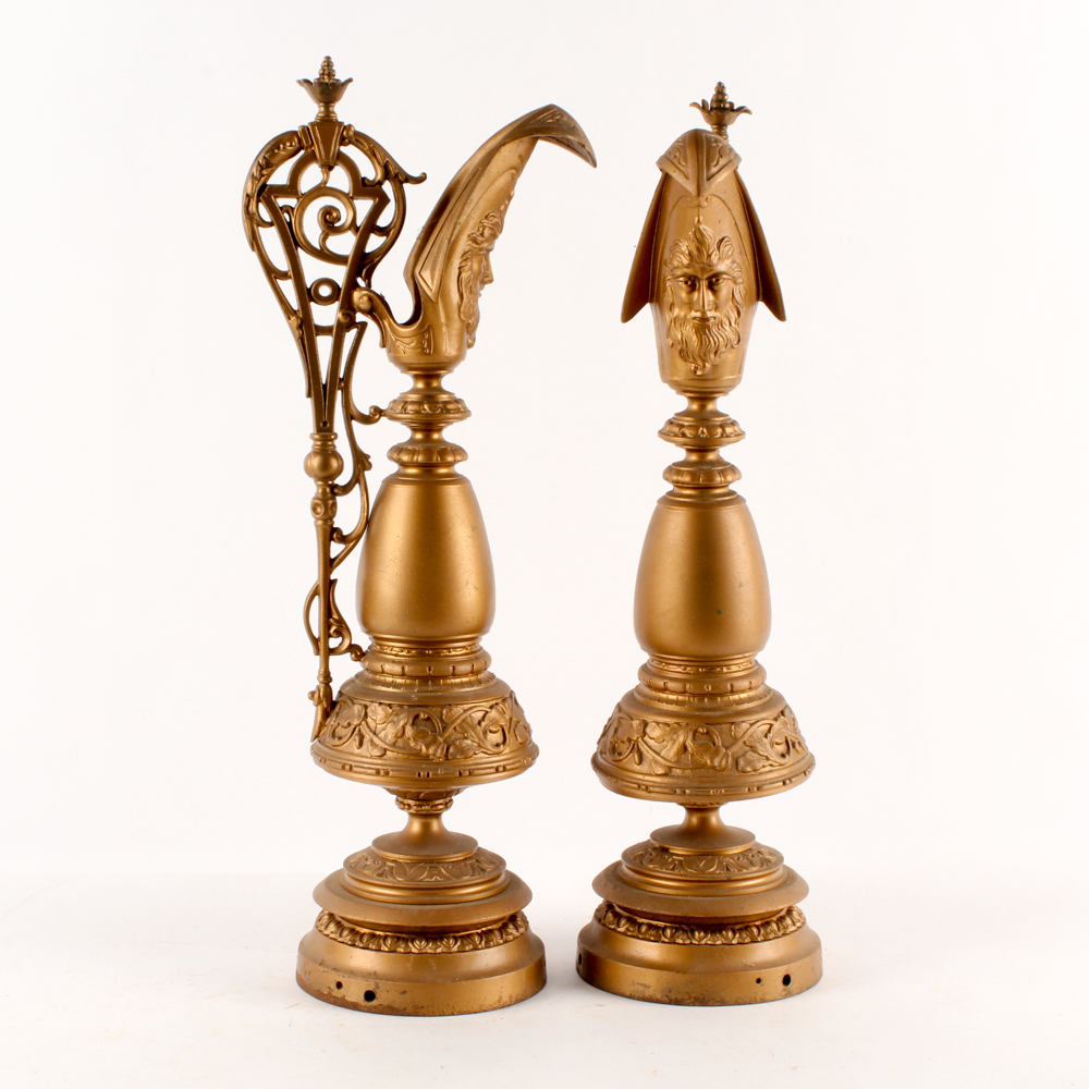 Antique Gold Tone Metal Decorative Ewers