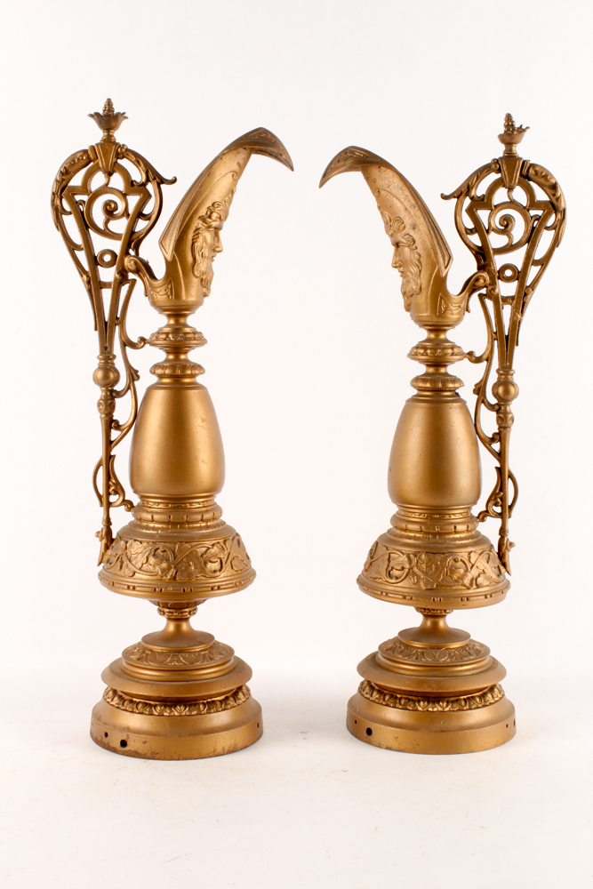 Antique Gold Tone Metal Decorative Ewers