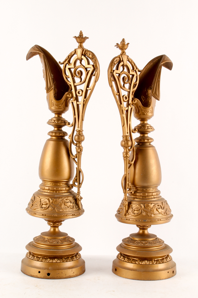 Antique Gold Tone Metal Decorative Ewers