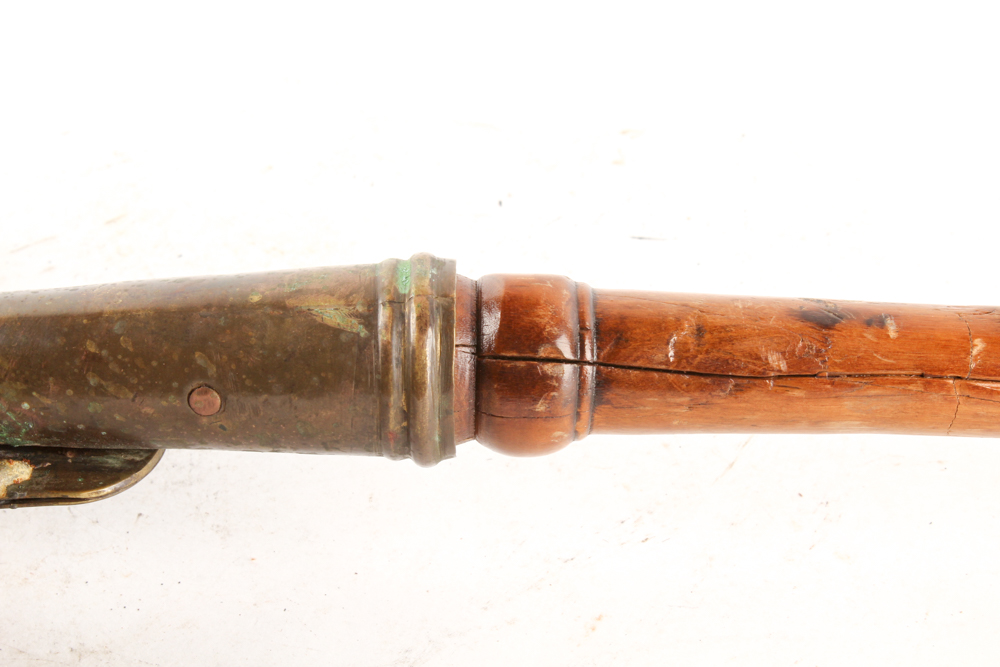 Antique Etched Brass and Wood Bed Warmer