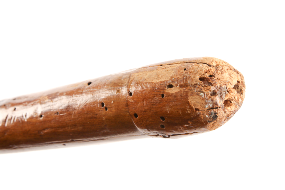 Antique Etched Brass and Wood Bed Warmer