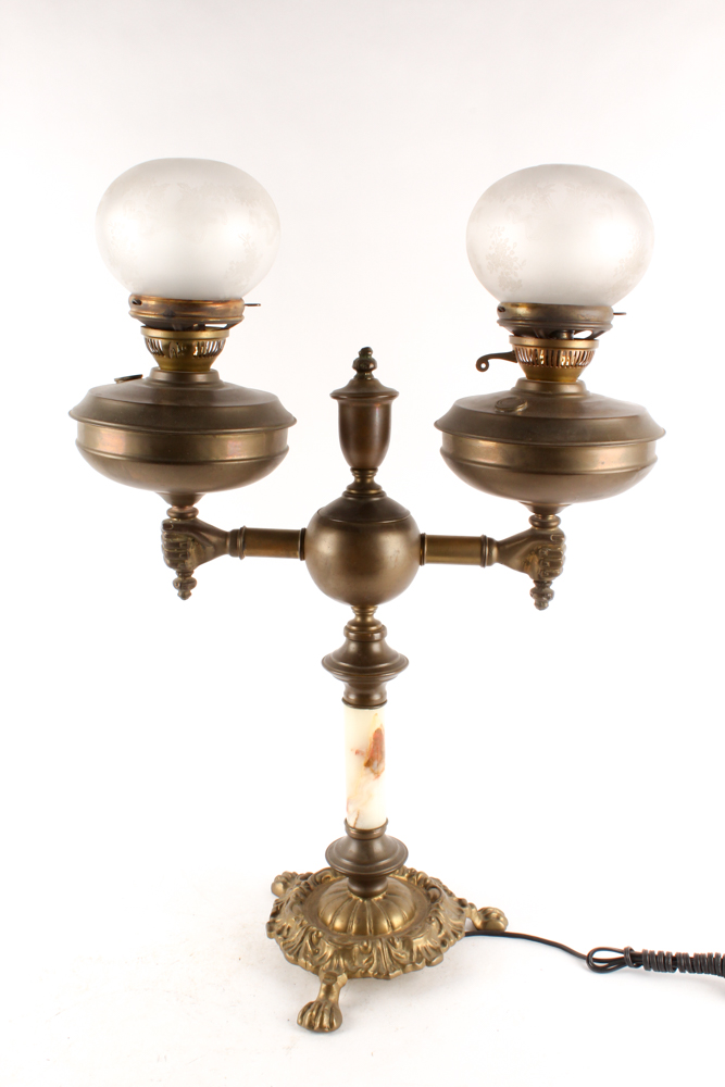 Antique Double Globe Parlor Lamp
