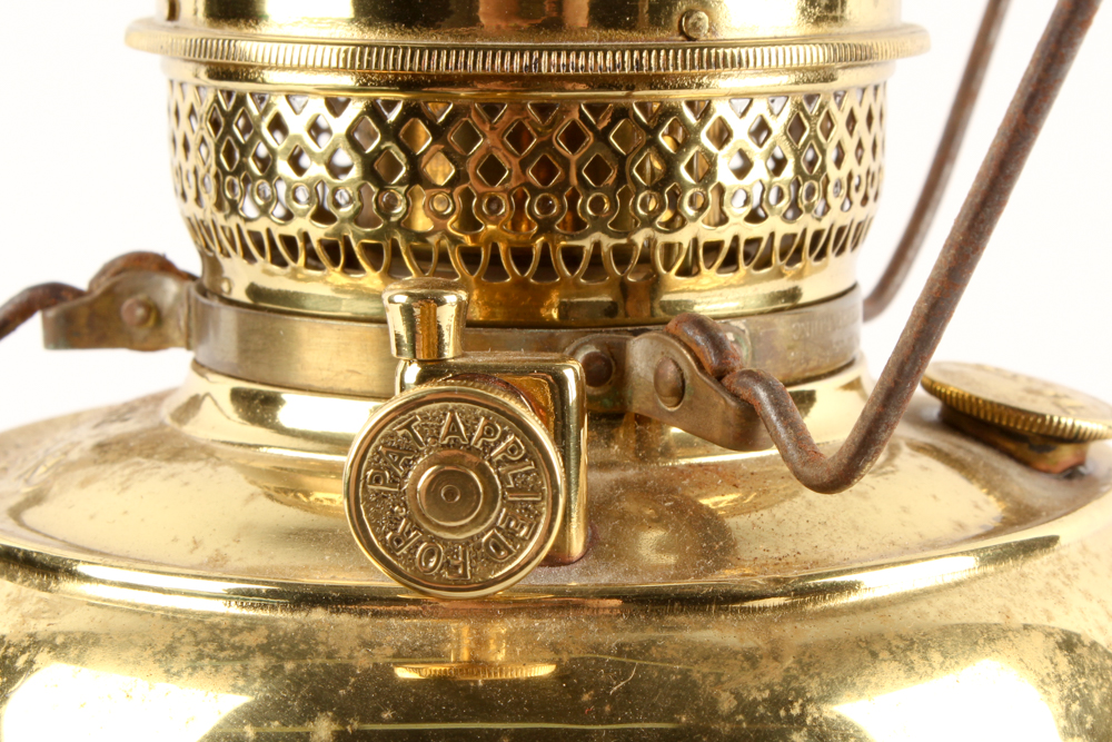 Converted Antique Brass Parlor Lamp with Green Glass Shade