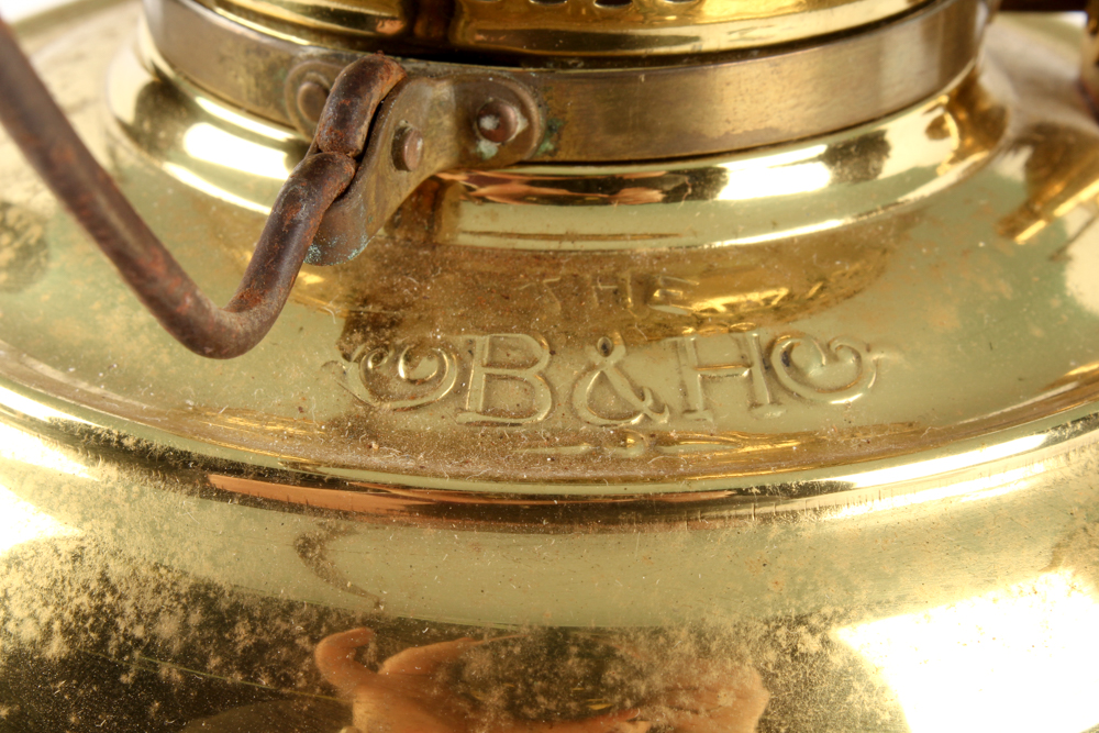 Converted Antique Brass Parlor Lamp with Green Glass Shade