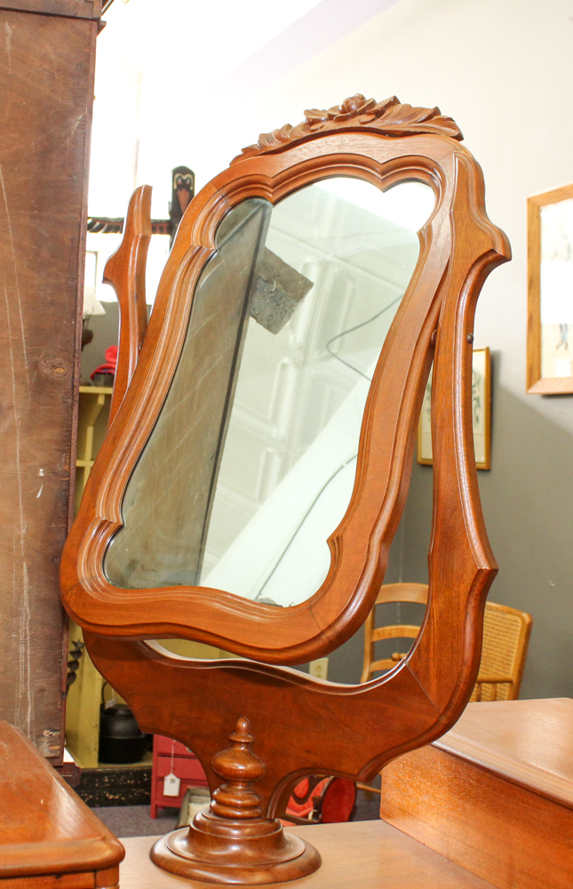 Antique Victorian Walnut Dresser with Swivel Mirror