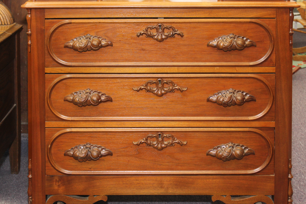 Antique Victorian Walnut Dresser with Swivel Mirror