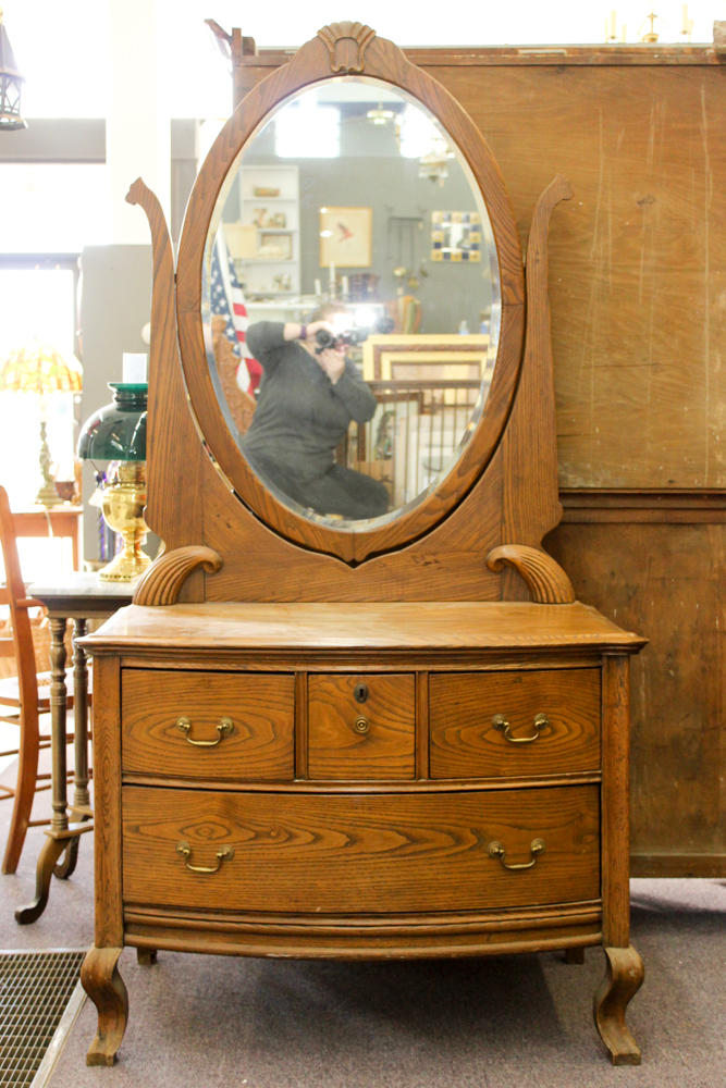Antique Victorian Oak Dresser with Mirror