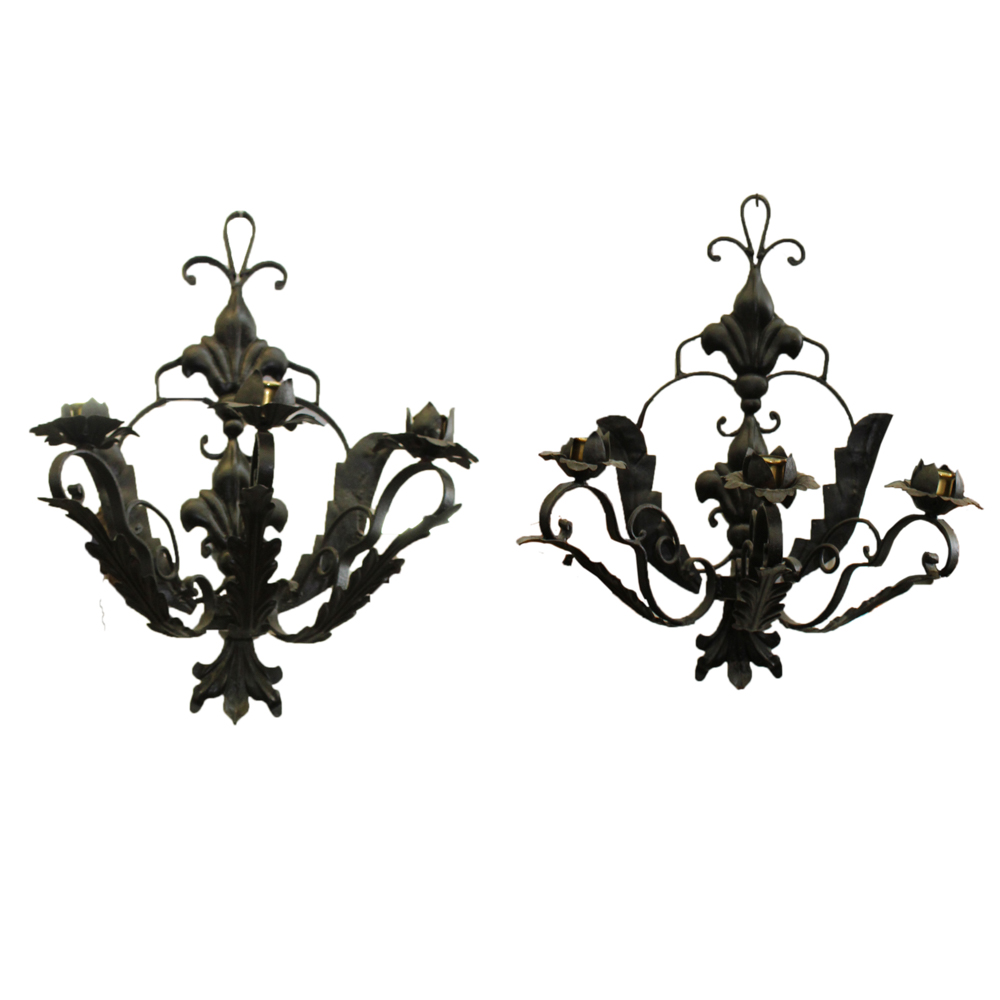 Antique Rococo Style Wrought Iron Wall Sconces