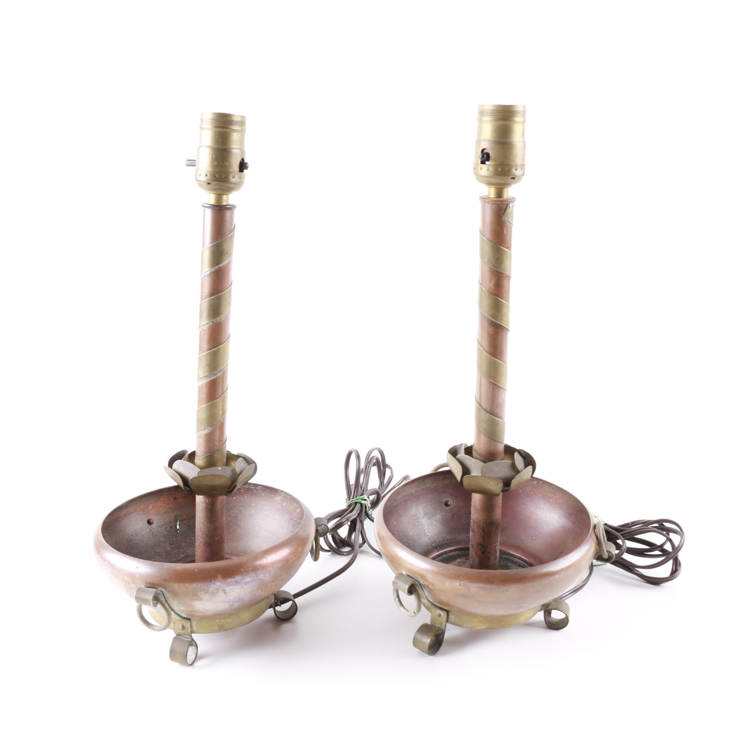 Pair of Vintage Brass and Copper Table Lamps