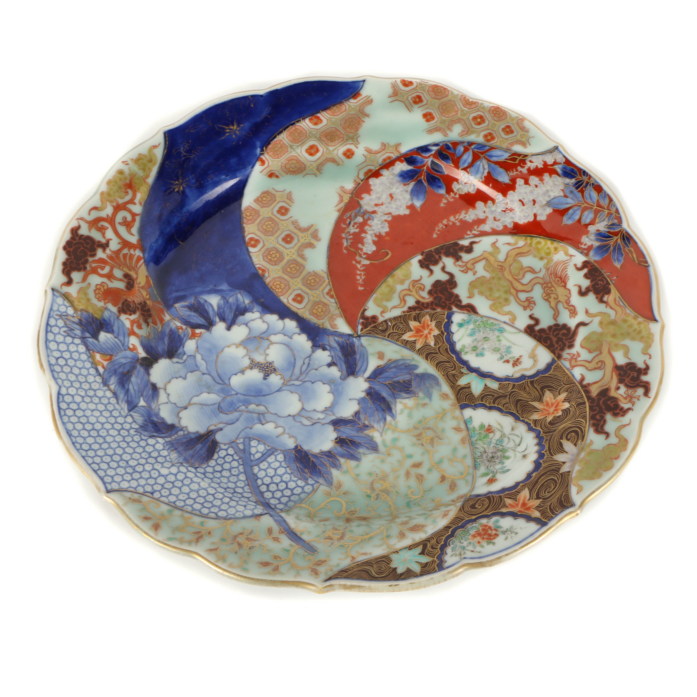 Japanese Fukagawa Koransha Porcelain Plate with Mixed Pattern