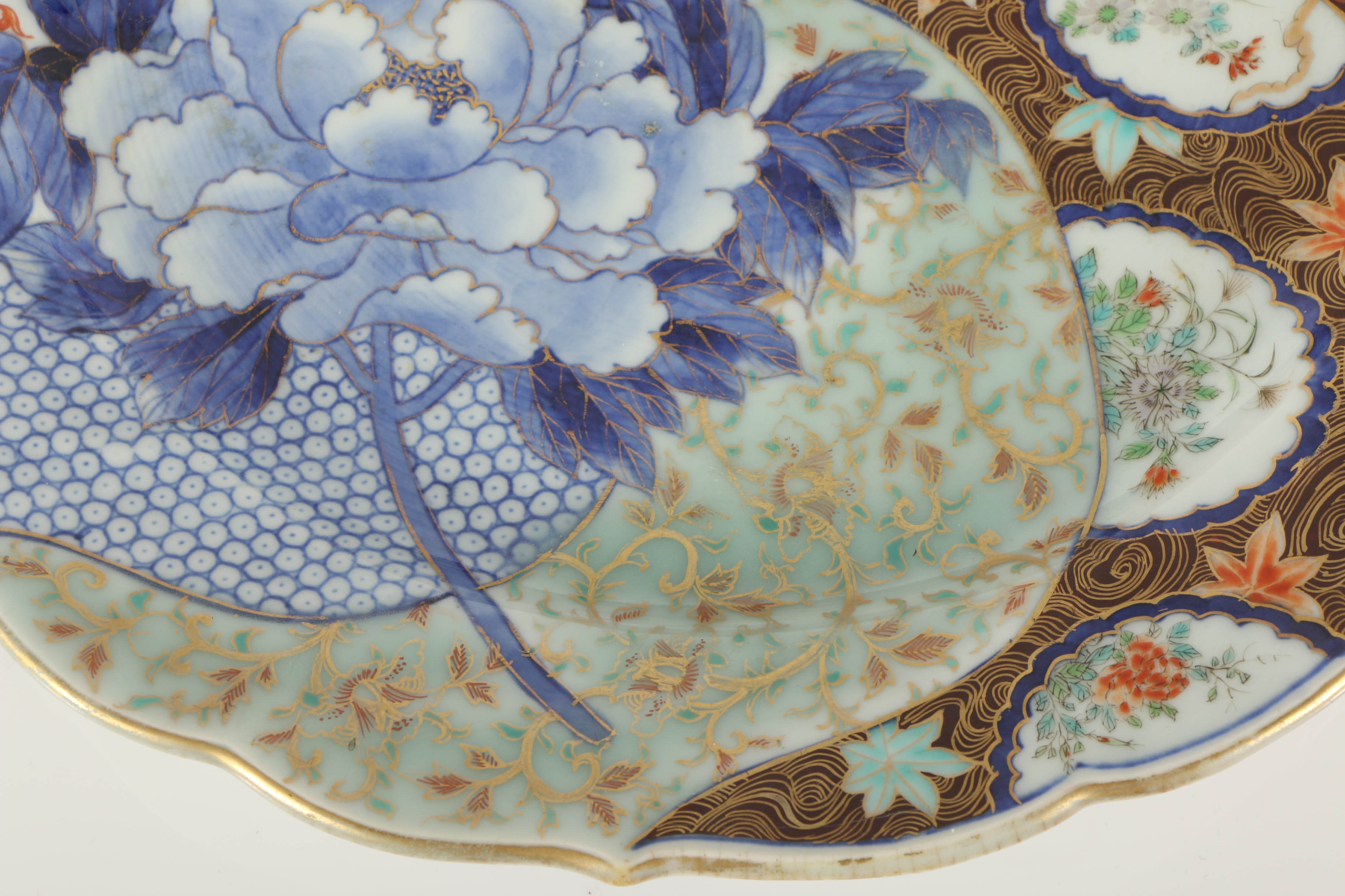 Japanese Fukagawa Koransha Porcelain Plate with Mixed Pattern