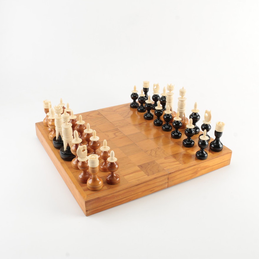 Wood Chess Board with Pieces