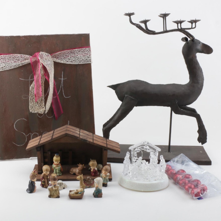 Metal Deer Candle Holder and Assorted Seasonal Decor