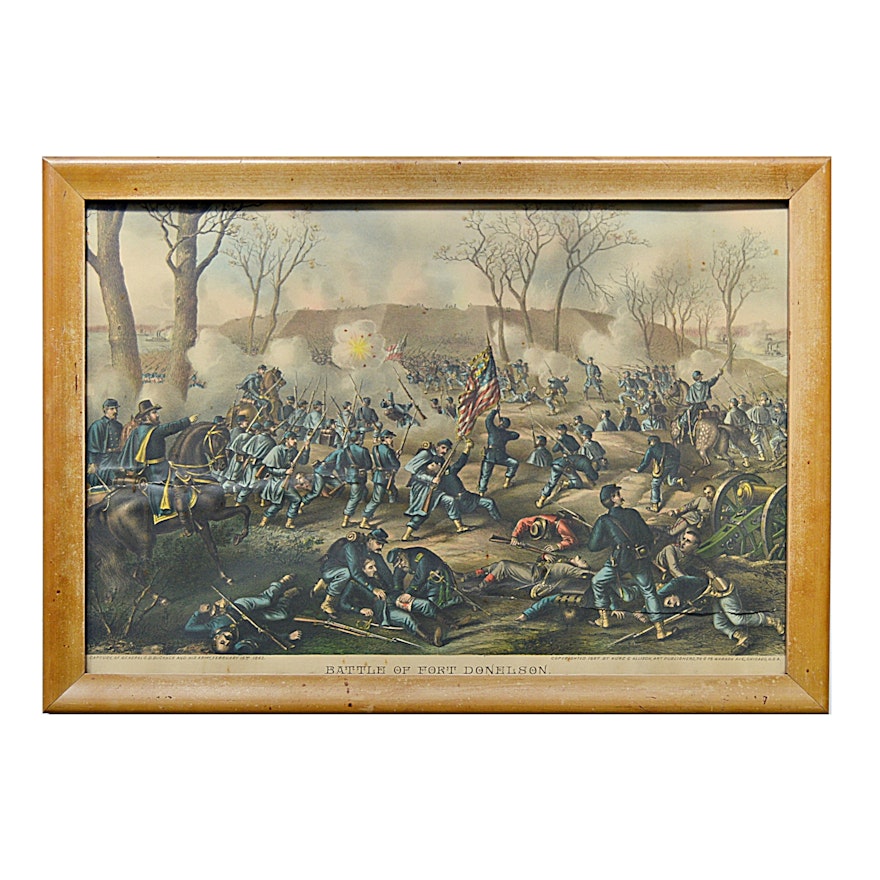 1887 Kurz & Allison Civil War Chromolithograph "Battle of Fort Donelson"