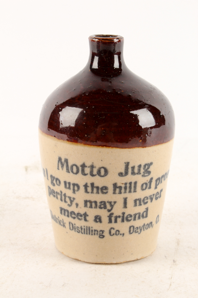 Antique Miniature Detrick Distilling Co. "Motto Jug" and Stoneware Jug