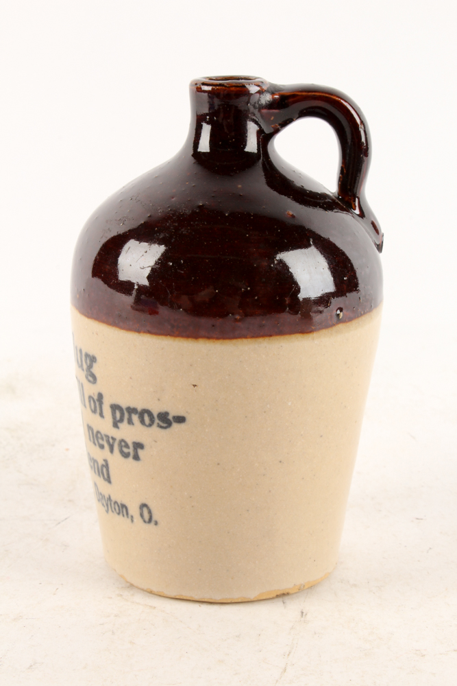 Antique Miniature Detrick Distilling Co. "Motto Jug" and Stoneware Jug