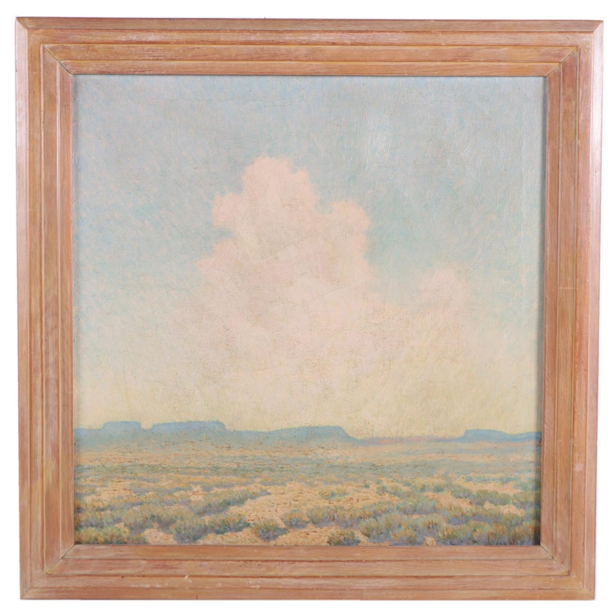 Vintage Oil Painting on Canvas of a Desert Landscape