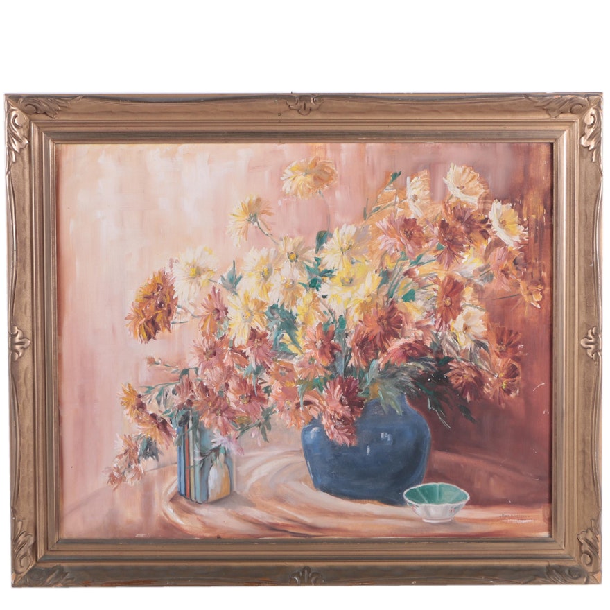 Nena E. Wilson Oil Painting on Canvas of Floral Still Life