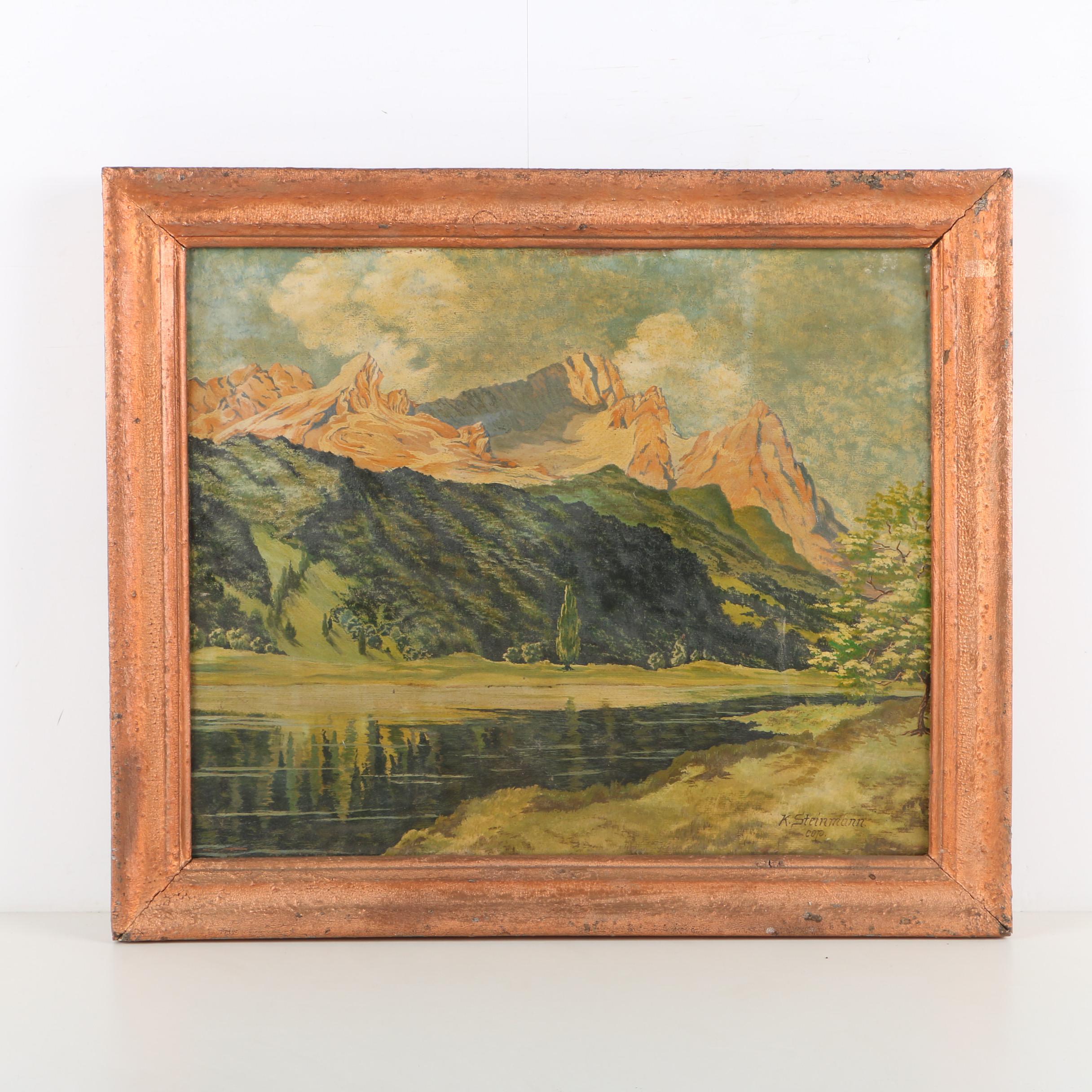 K. Steinmann Oil Painting of a Mountain Landscape on Board