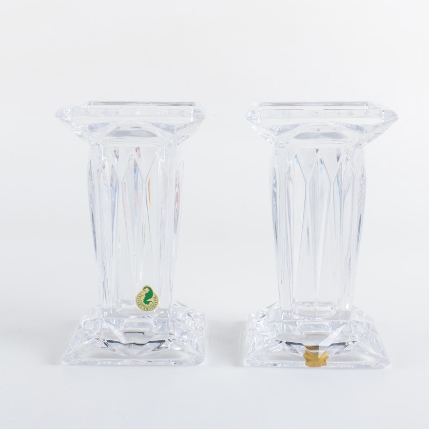 Waterford "Quad Prism" Crystal Pedestal Candleholders