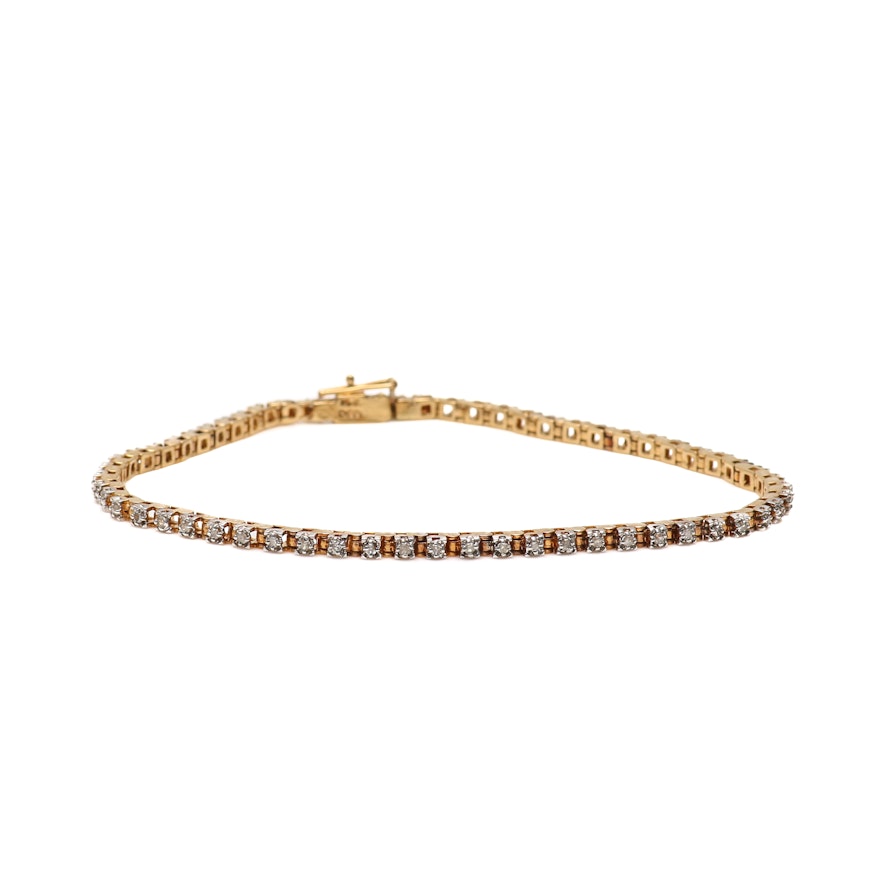 14K Yellow Gold Diamond Tennis Bracelet